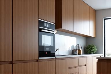 Maßgefertigte, elegante Holzküche mit modernen Geräten