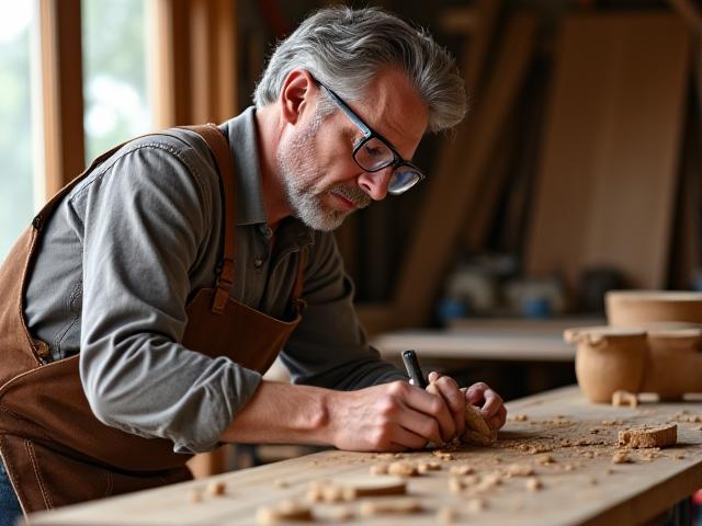 Der Gründer von Erntedank Holz in seiner Werkstatt bei der Arbeit